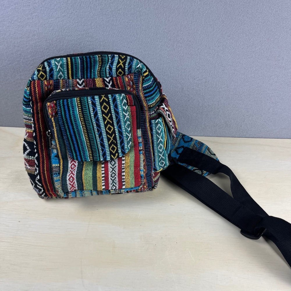 Rising International Cotton Baja Sling Bag Woven Boho Crossbody Backpack Nepal